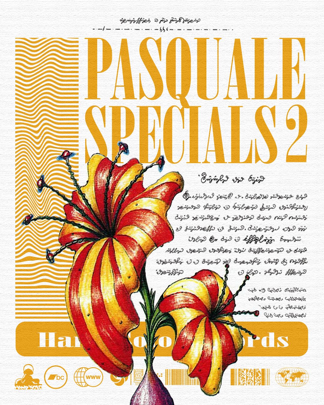 Pasquale Specials 2 — red flower botanical illustration, album art for Hand’Solo Records by James Marshel