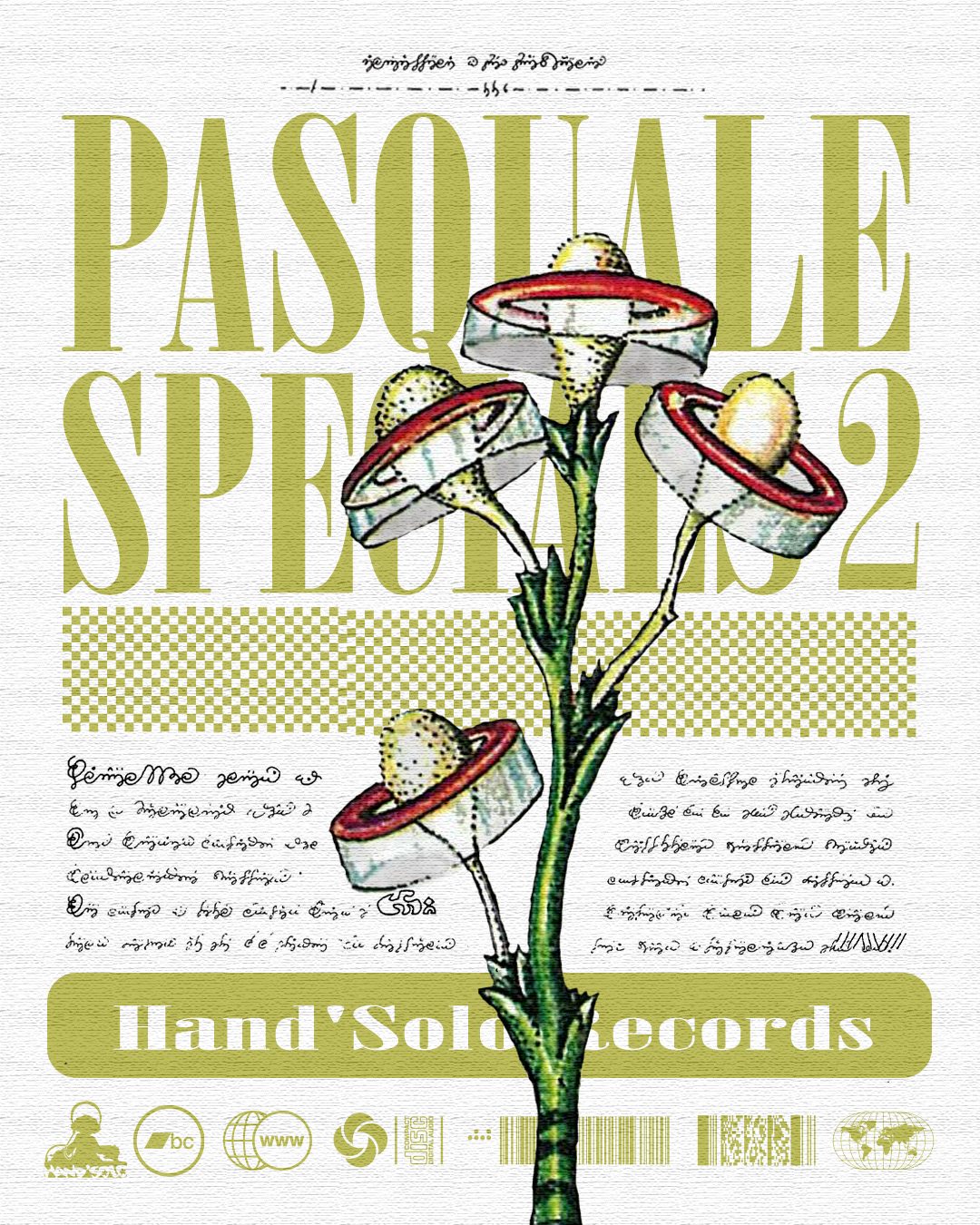 Pasquale Specials 2 — seed-pod plant illustration, album art for Hand’Solo Records by James Marshel