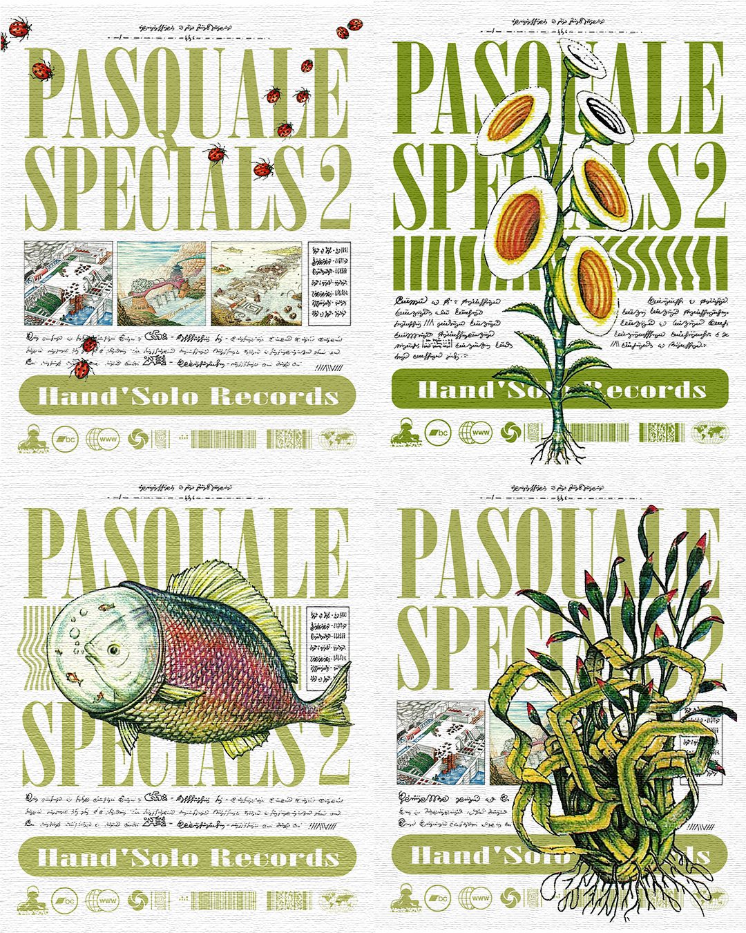 Pasquale Specials 2 — carnivorous plant illustration, album art for Hand’Solo Records by James Marshel