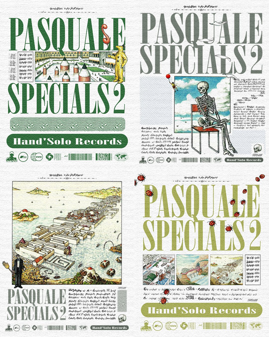 Pasquale Specials 2 — banana and grapes surreal illustration, album art for Hand’Solo Records by James Marshel