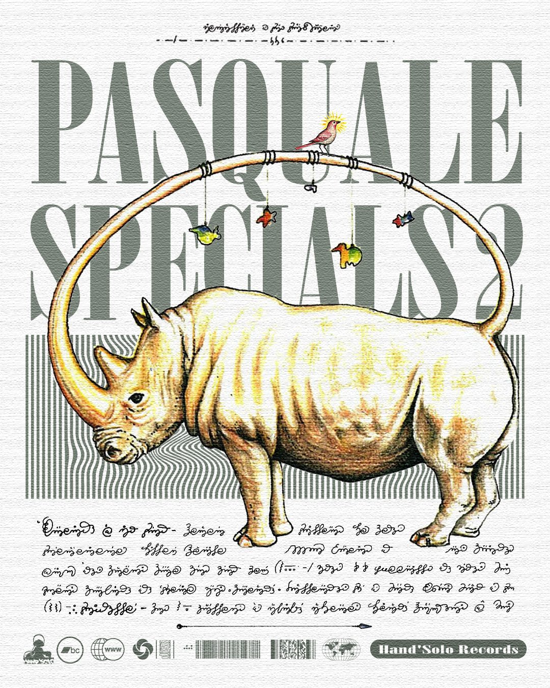 Pasquale Specials 2 — blue pod flower with insects illustration, album art for Hand’Solo Records by James Marshel