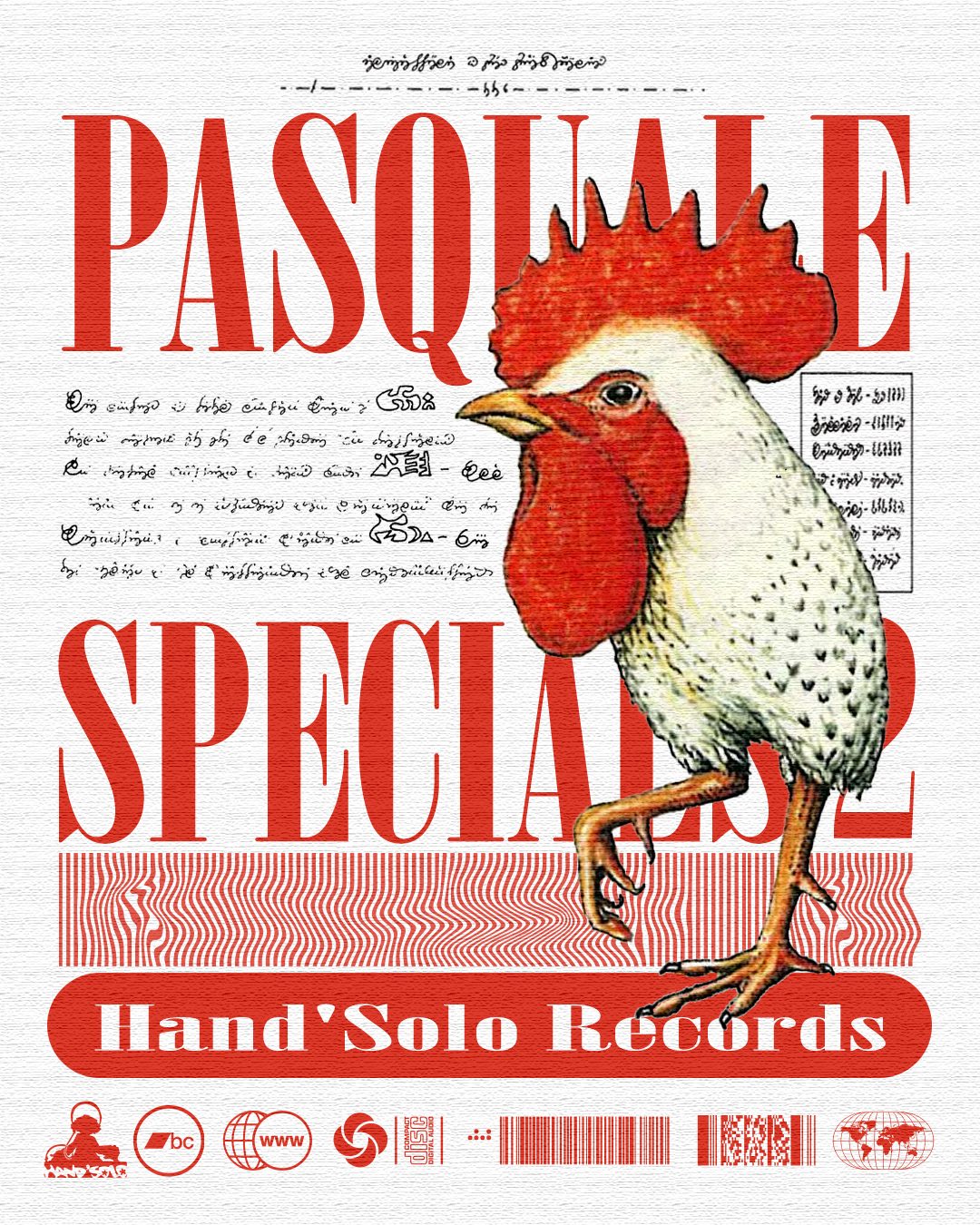Pasquale Specials 2 — red cover variant with rooster illustration, album art for Hand’Solo Records by James Marshel