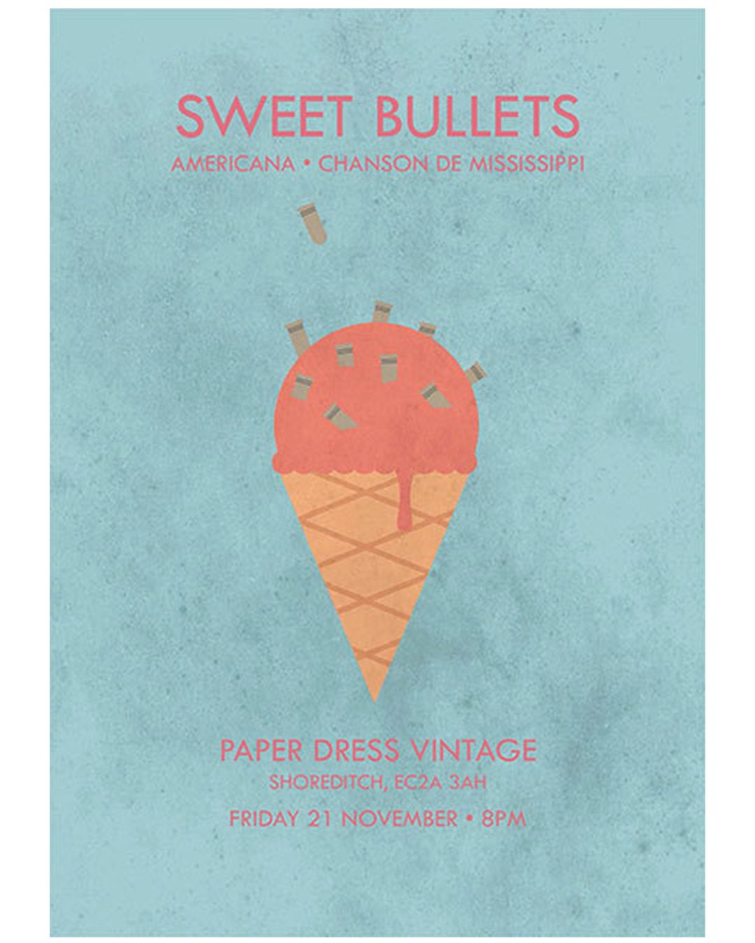 Sweet Bullets — Paper Dress Vintage gig poster by James Marshel